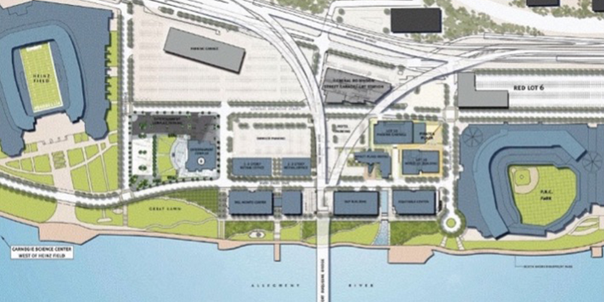 Rendering of the proposed development area between the two stadiums.