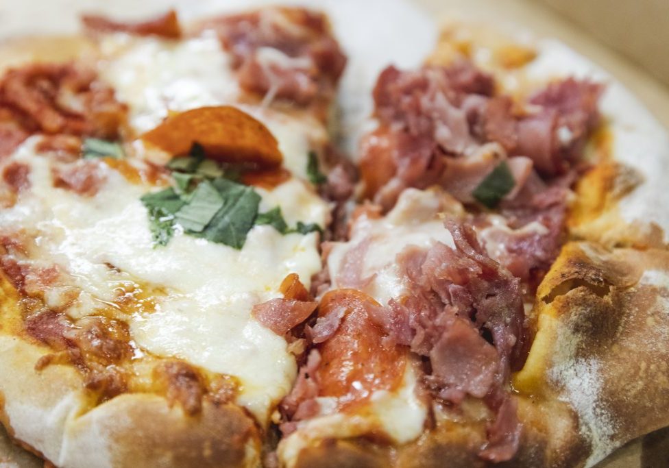 A pizza, fresh out of the oven from Franco's Pizzeria at Acrisure Stadium