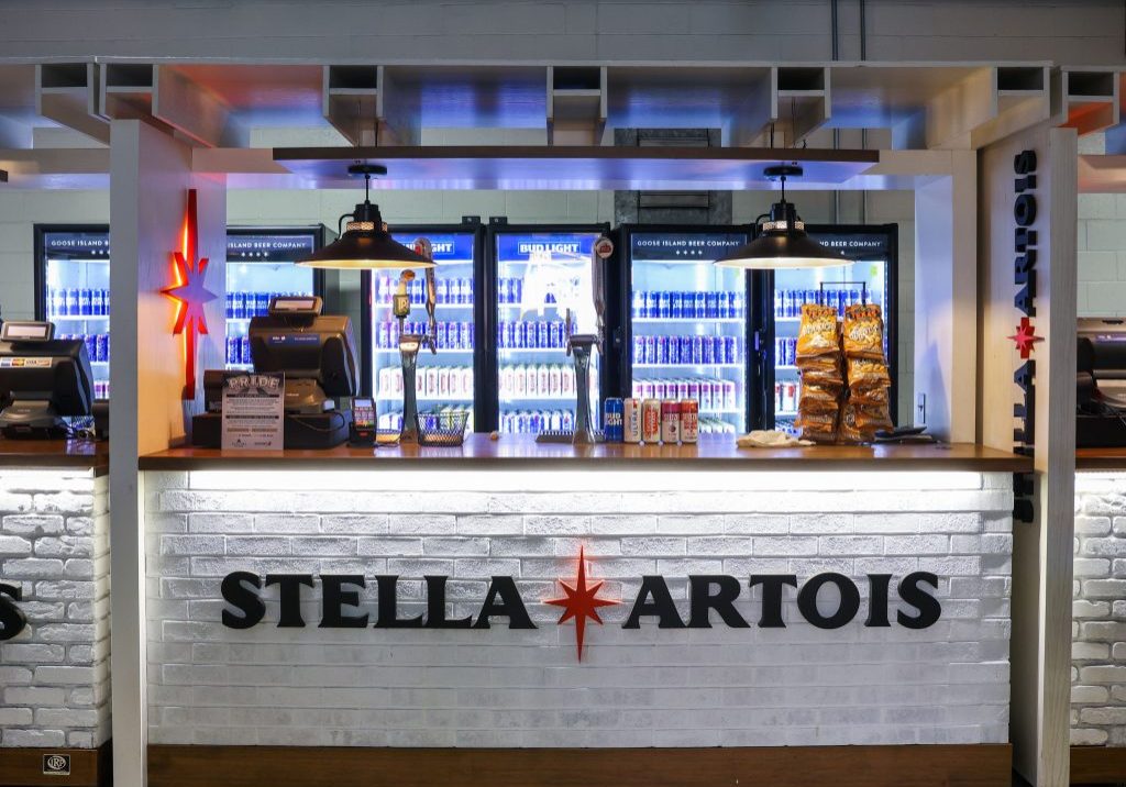 A Stella Artois beer station at Acrisure Stadium