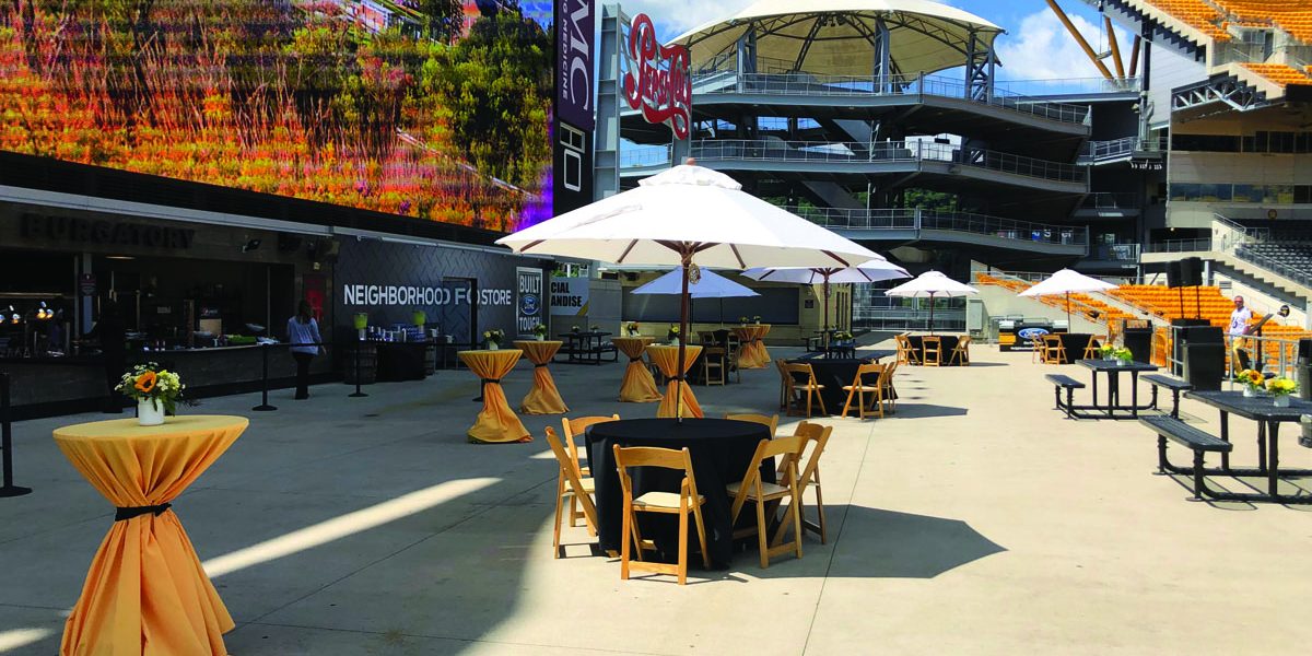 The Ford Fan Zone with tables set up for an event